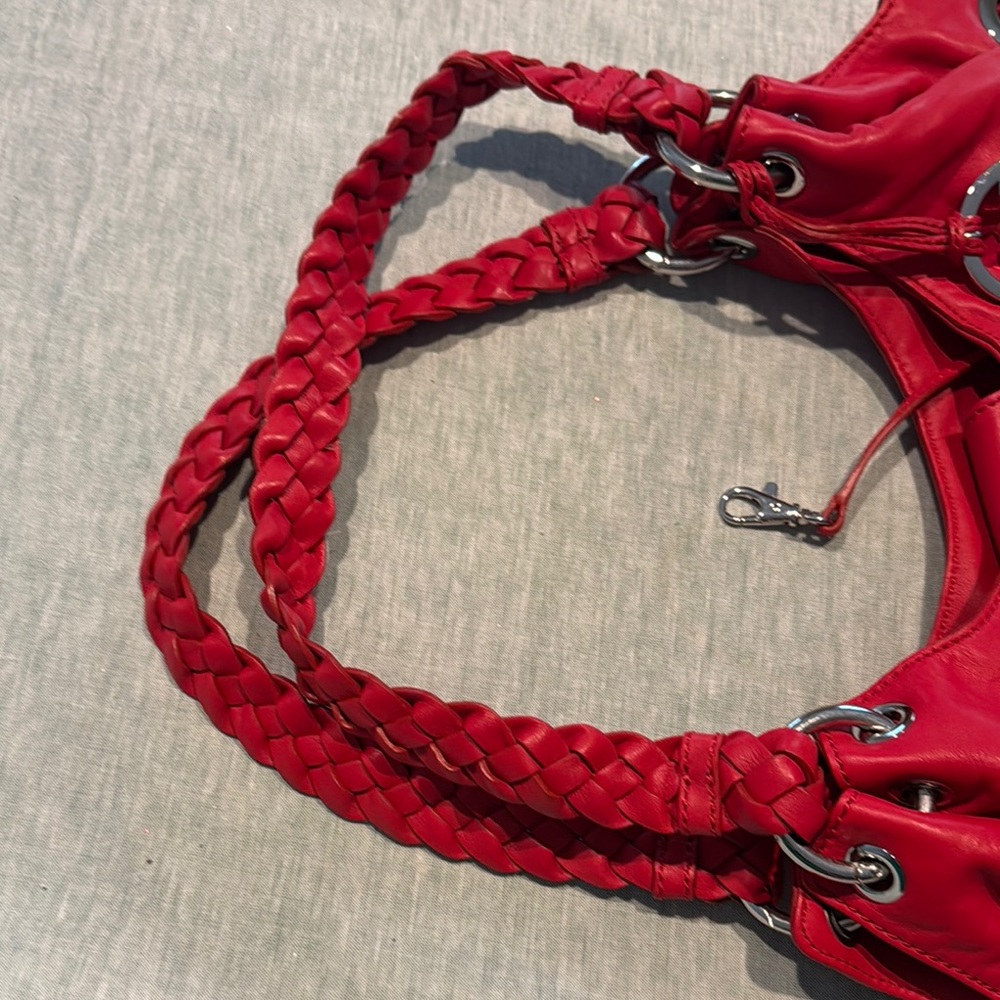 Michael Kors Red Leather Bag with Tassels and Metal Accents - Picture 10 of 12